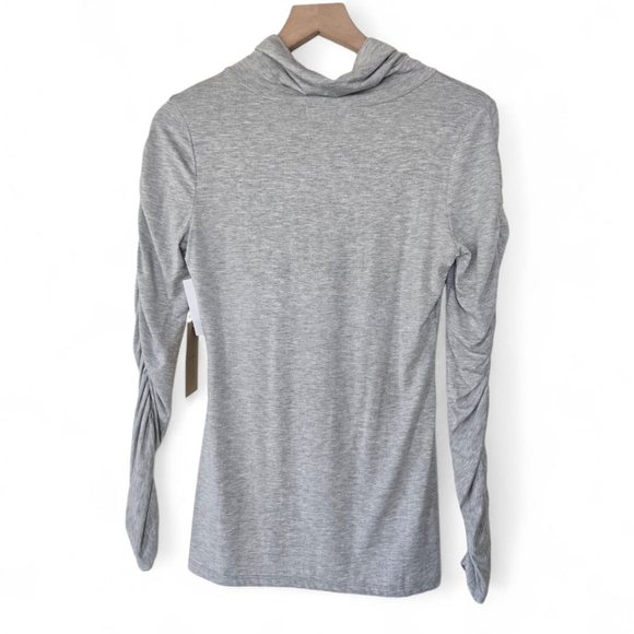 Halogen Gray Turtleneck Long Sleeve Top with Ruched Sleeves | Size XS | NWT - Picture 4 of 9